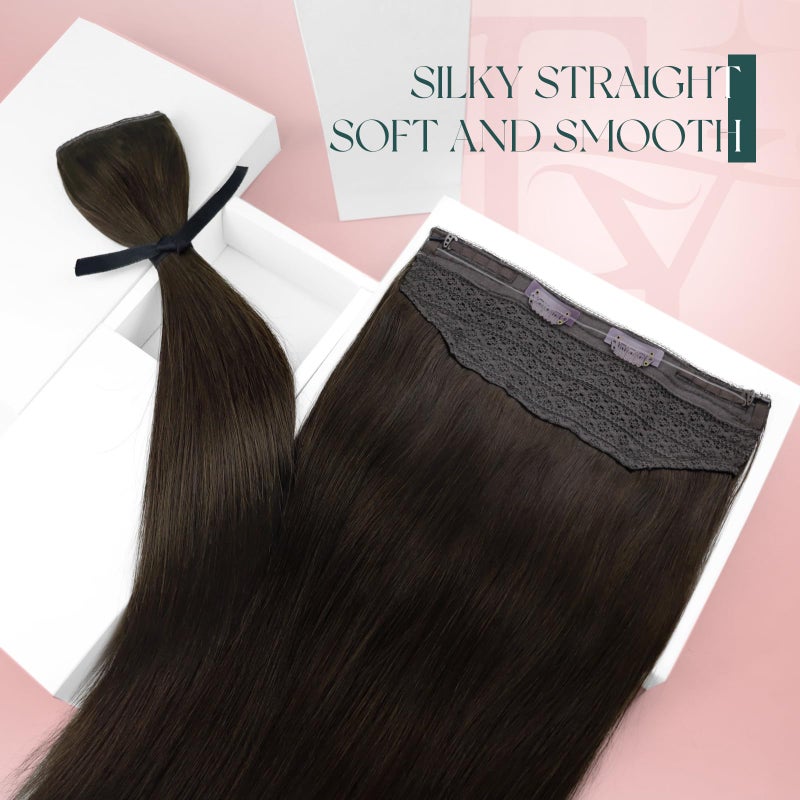 Easyouth Invisible Wire Hair Extensions Dark Brown Wire Hair Extensions Real Human Hair Dark Brown Invisible Fish Line Hair Extension for Short Straight Hair 70g 12 Inch - Image 2